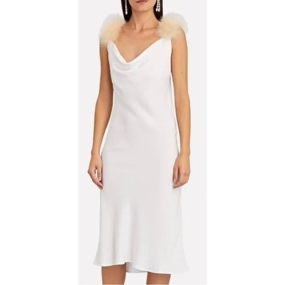 Sleeper Dresses & Skirts - SLEEPER Voulez Fous Feather Trim White Slip Midi Dress Luxury Nightgown sz M